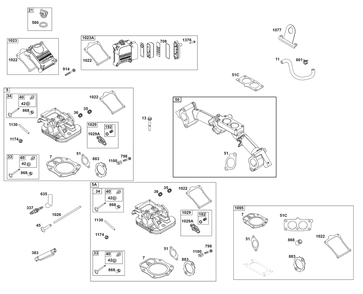 Cylinder Head Group Diagram and Parts List for 61H277-0107-E1 400000 - 699999 Briggs and Stratton Engine